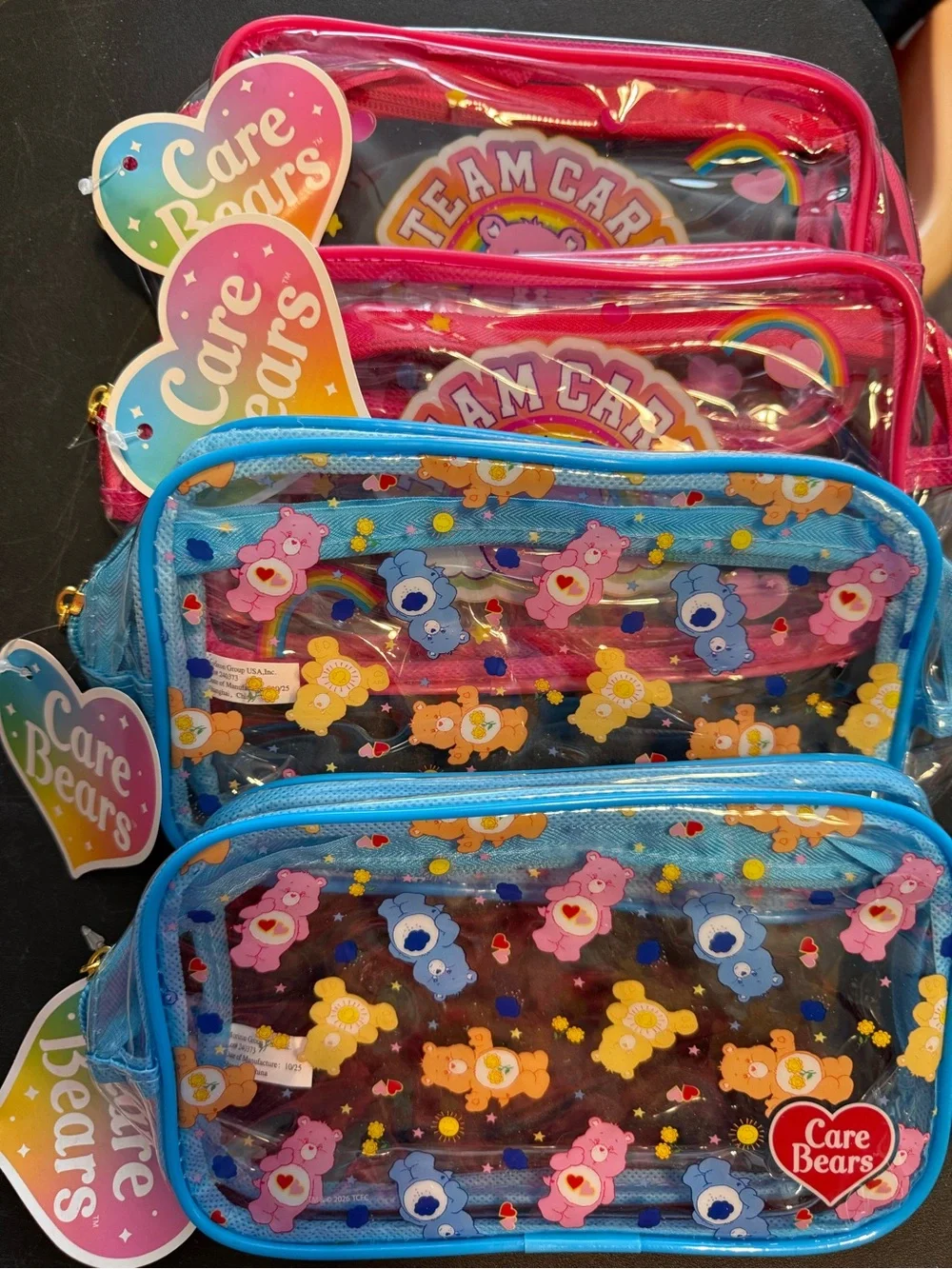 Care Bears Clear Pink and Blue Kids Cosmetic/ School Bags Set Set of 4